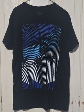 Kids Black Short-Sleeve Tee with Blue & White Palm Tree Graphic